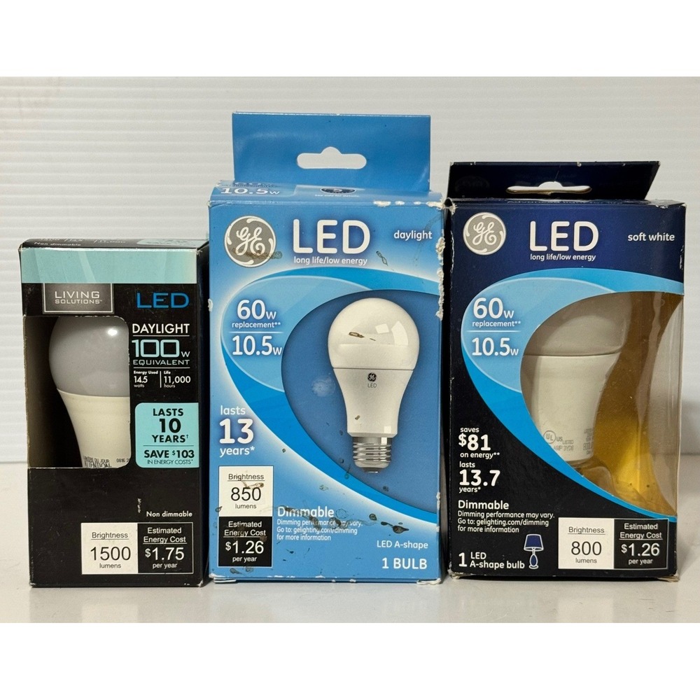 GE & Living Solutions LED Light Bulbs 3pk 60W 100W  Daylight Soft White